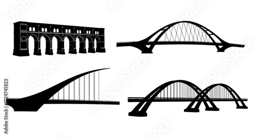 Diverse bridge silhouettes diverse architectural designs iconic structures collection vector