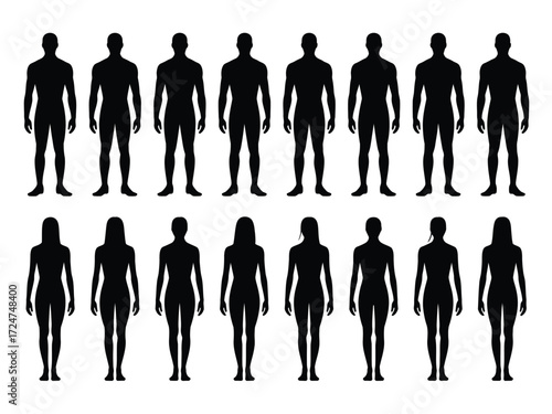 Diverse human silhouette collection vector illustration scalable eps icon set for general use vector