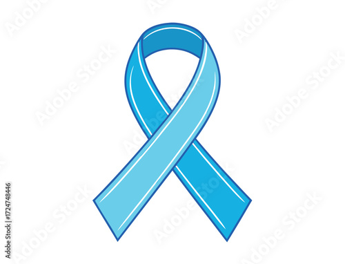 Light blue awareness ribbon on white background symbol of support
