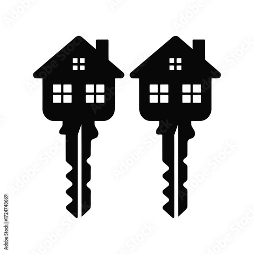 Two stylized house keys vector illustration for real estate and property graphics vector