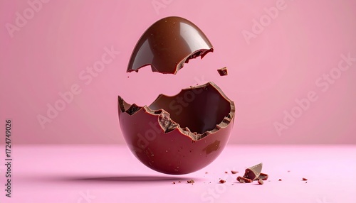 Broken chocolate Easter egg on pink (1)