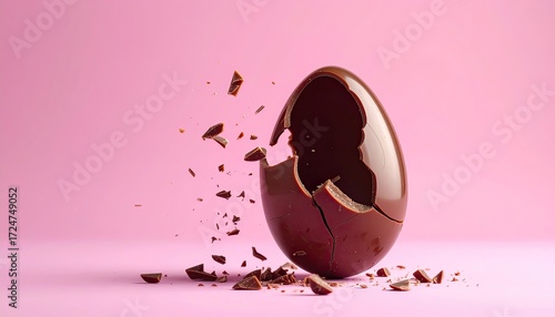 Cracked chocolate Easter egg on pink (1)