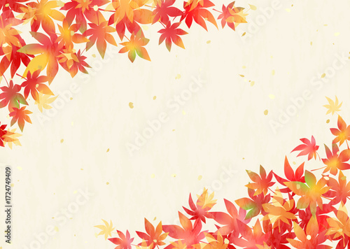 グラデーションが美しい紅葉フレーム　和紙風
