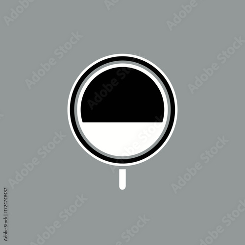 Black and white circle with a line dividing it in half.