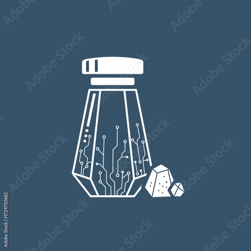 Illustration of a futuristic salt shaker with circuit board design.