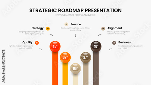 Company Profile 5 Option Graph Slide Layout. Financial Briefing Five Step Diagram Presentation Design. Minimalist Showcase Slideshow Template Vector Illustration.