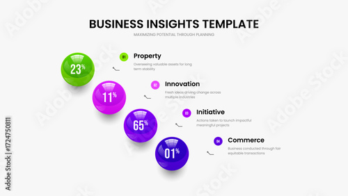 Educational Plan 4 Step Infographic Frame Template. Corporate Overview Four Element Chart Presentation Design. Company Briefing Slide Layout Vector Illustration.