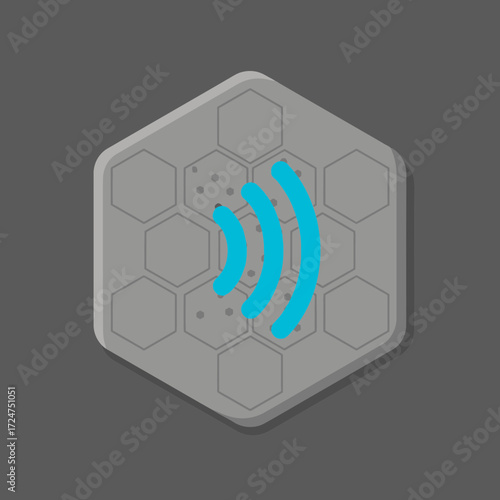 Grey hexagon with a honeycomb pattern and a blue wifi symbol in the center.