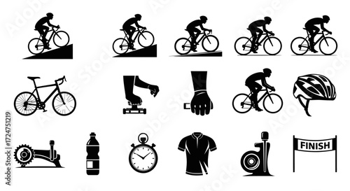 Dynamic Cycling Activities and Equipment Vector Silhouette Collection for Athletic Sport Design