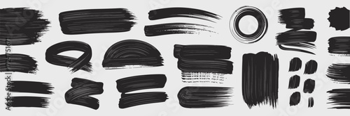 Collection of diverse black paint brush strokes vector graphics for artistic design projects scalable vector