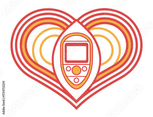Old Mobile Phone Inside Heart Shape Retro Technology Communication Love
