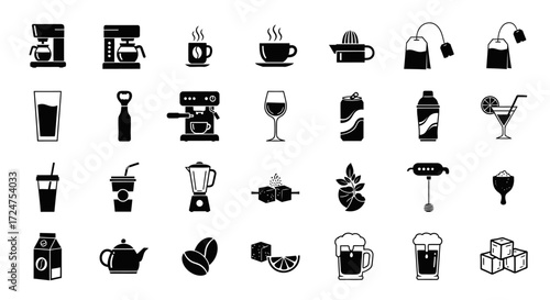 Coffee and Beverage Preparation Icons for Cafes and Drink Menus Vector Graphics