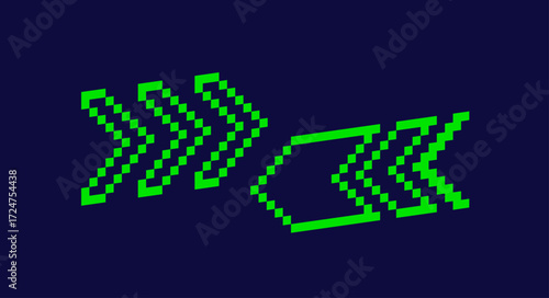 Pixel isometric 3d green arrows.