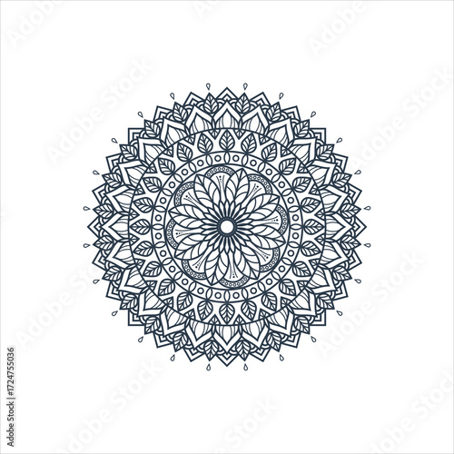 Abstract decorative mandala line art on white background