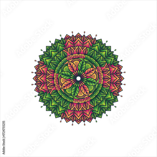Abstract decorative colorful mandala on white background