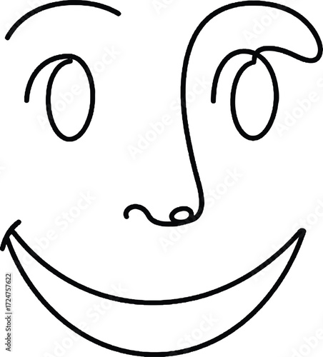 Happy face minimalist one line illustration Smiling face drawn in clean line art style symbolizing joy positivity and optimism