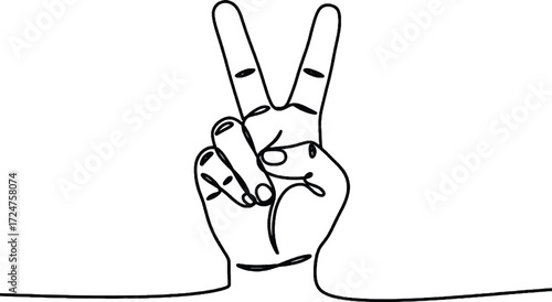 Peace hand sign minimalist one line illustration Hand gesture showing peace sign drawn in continuous line style symbol of freedom and harmony
