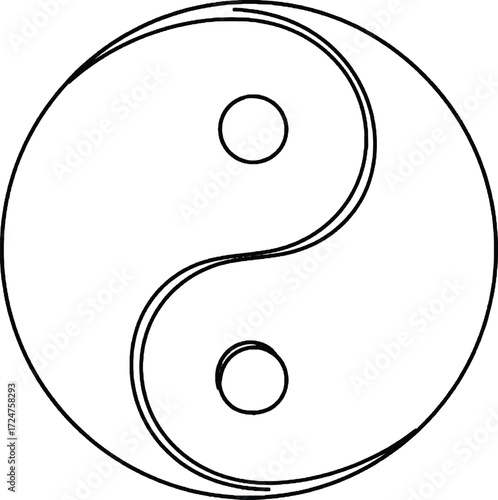Yin Yang minimalist one line illustration Simple yin yang symbol drawn in continuous line art representing balance harmony and duality