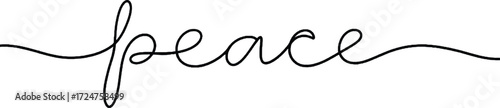 Peace word one line typography illustration
 Word peace written in continuous line script representing calm harmony and nonviolence