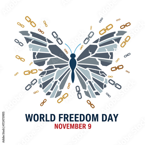 World Freedom Day, 9 November, Vector Design, T-Shirt Design