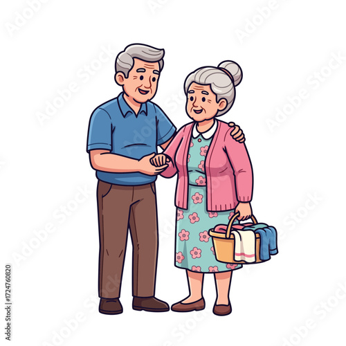 Happy senior couple embracing and holding hands, a heartwarming illustration of lifelong partnership and support