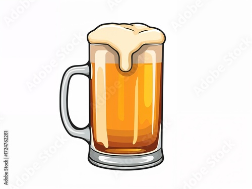 A simple cartoon illustration of a glass mug of beer with foam, isolated on a white background.