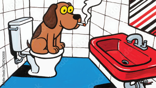 Funny Dog Smoking Illustrator Artwork Banner Background Design Template 
