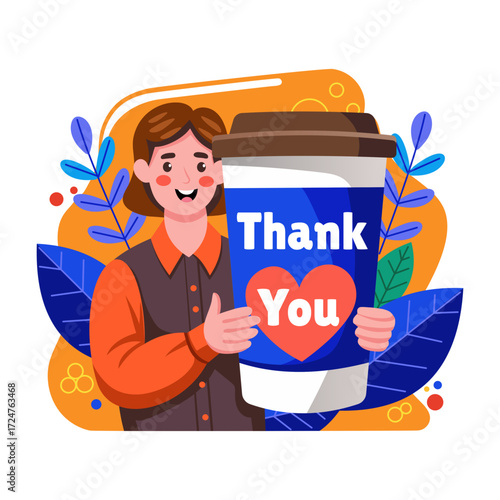 Flat style illustration of a person holding hot coffee 
