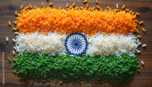  Indian flag made of colored rice grains