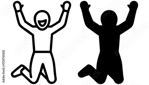 A vector illustration of black human silhouettes running, jumping, and dancing in various poses