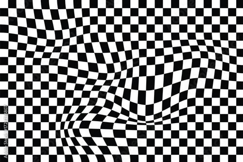 Groovy checker seamless pattern, wavy abstract retro checkerboard background. Trippy wave board geometric.  Trendy modern. wavy distorted checkered vector pattern background.