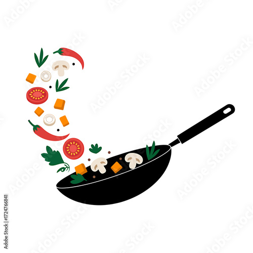 Minimalist black wok illustration for culinary designs
