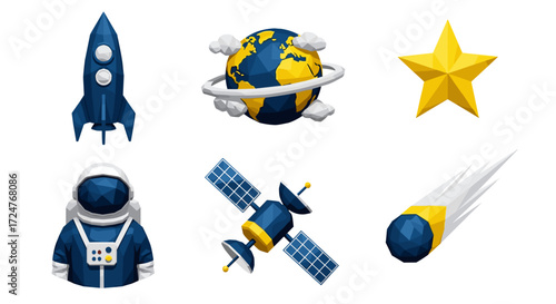 Illustration of a space themed set with rocket earth star and astronaut
