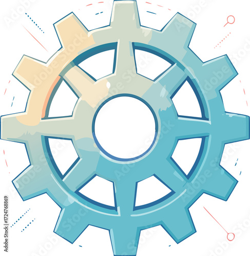 Mechanical Gear Illustration: This conceptual illustration, in a soft watercolor style, depicts a single gear. The gear showcases a simplified, elegant aesthetic.