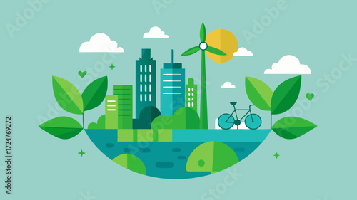 Eco friendly city with renewable energy and nature elements