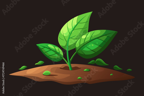 Young green plant growing in brown soil