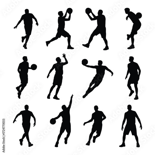 Dynamic basketball player silhouettes vector pack versatile for sports graphics and illustrations vector