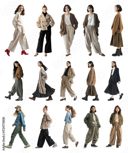PNG Chic casual fashion ensemble showcase, element set on transparent background