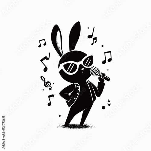 Illustration vector diagram of a cute bad rabbit wearing glasses singing