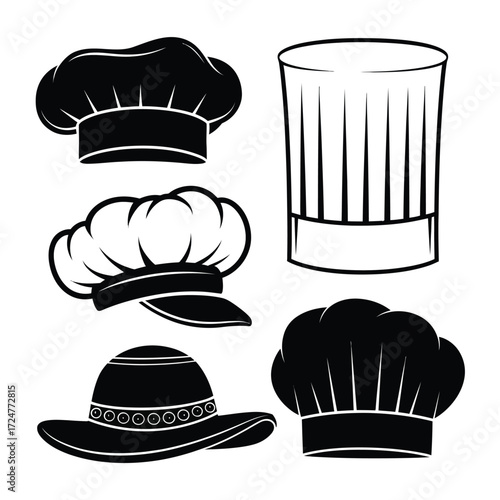 Vector illustrations of chef hats and a tall glass scalable eps graphics for culinary design vector
