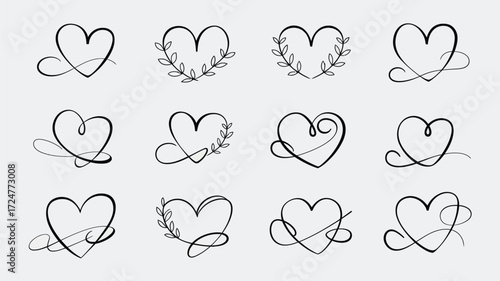 Elegant heart line art vector illustrations and icons for romantic designs eps scalable vector