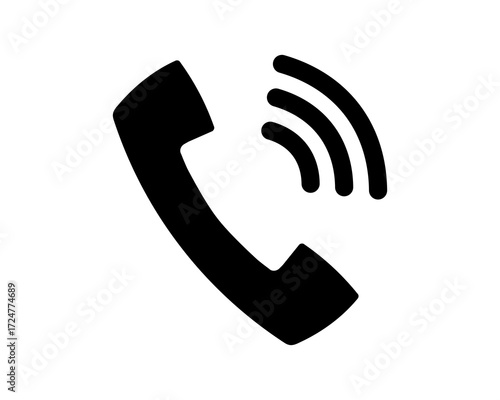 Black call icon, simple phone symbol for communication.