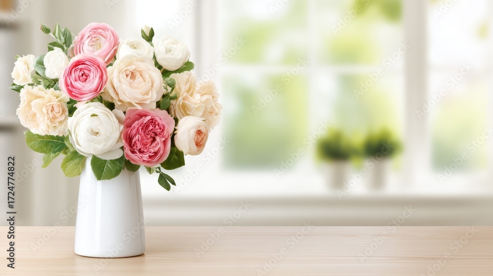 Obraz premium Elegant floral arrangement, a stunning centerpiece of fresh blooms in vase beautiful.