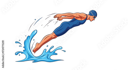Dynamic Illustration of a Female Swimmer Executing a Butterfly Stroke with Water Splash for Sport Promotion and Athletic Achievement
