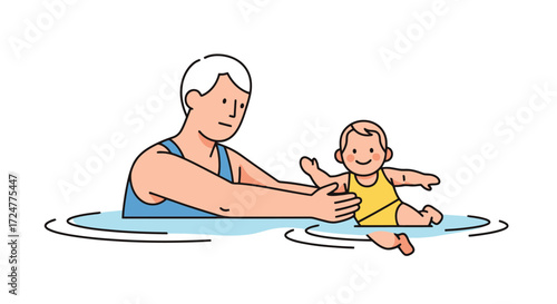Father and Child Bond Through Swimming Lessons Featuring Water Safety and Early Childhood Development for Educational and Recreational Content