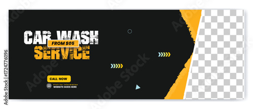 car wash flyer and banner template bundle. Auto detailing service promotional web banner with pricing, packages, and modern layout.