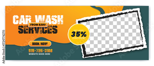 car wash flyer and banner template bundle. Auto detailing service promotional web banner with pricing, packages, and modern layout.