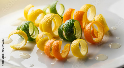 Citrus zest lemon lime orange peels for cocktails baking garnish and culinary decoration bright and colorful