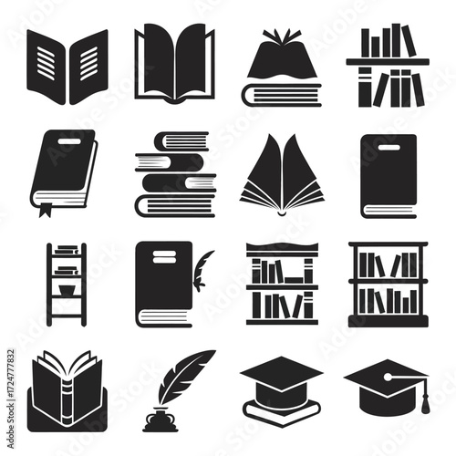 Set of vector illustrations of books and academic symbols scalable eps for educational and library themes vector