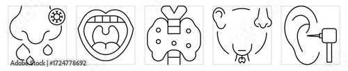 Otolaryngology icons set. Ear, Nose and throat and health related icons. Vector editable stroke.